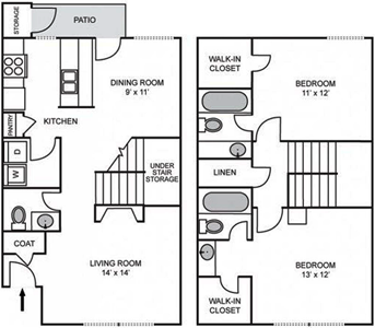 Great Southwest-Two Bedroom / Two and Half Bath - 1,122 Sq.Ft.*